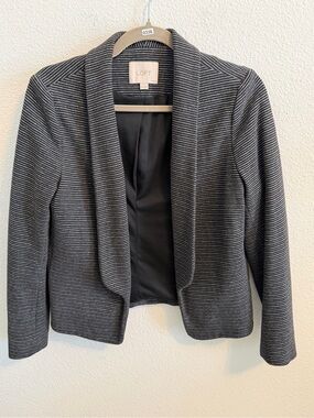 LOFT Gray and Black Striped Open-Front Blazer